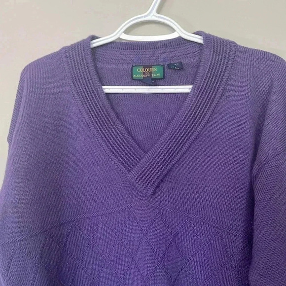 [M]Vintage Colours by Alexander Julian Purple V Neck Wool  Ribbed Sweater - Picture 2 of 6